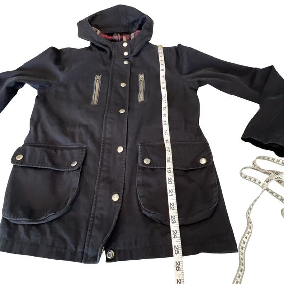 TOPSHOP Hooded Black Jacket US Size 2 With Drawstring to Define Waist Mid weight - Picture 12 of 13